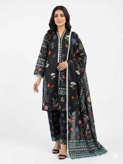 Midnight Bloom 3-Piece Grip Mix Floral Suit with Geometric Border