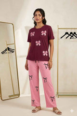 Maroon Bow 2-Piece Jersey Nightwear & Loungewear Set