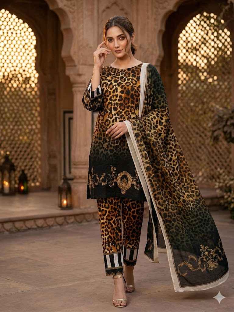 Leopard Print 3-Piece Grip Mix Suit with Baroque Border